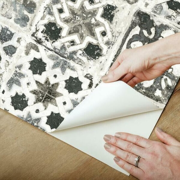 Encaustic Tile Black Peel & Stick Wallpaper
