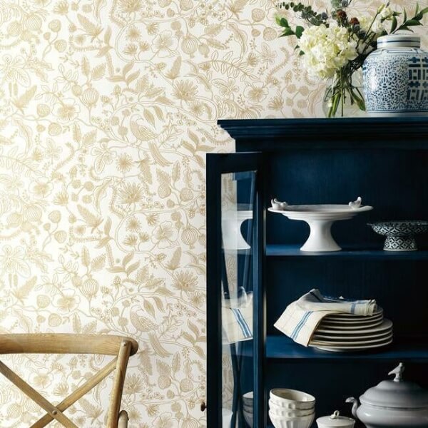Aviary Off White & Gold Peel & Stick Wallpaper