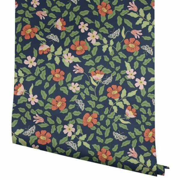 Primrose Rose & Navy Peel & Stick Wallpaper