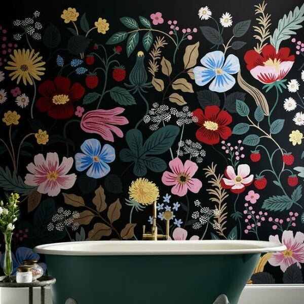 Strawberry Fields Black Peel & Stick Wall Mural