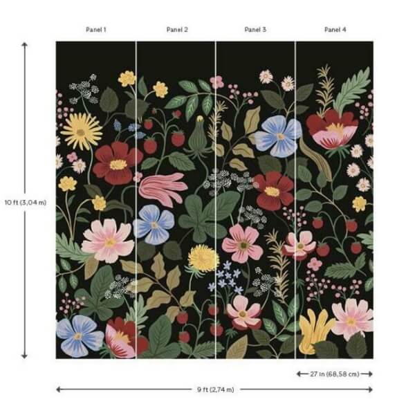Strawberry Fields Black Peel & Stick Wall Mural