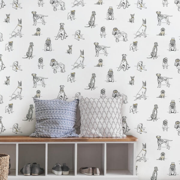 Dog's Life Silver & Gold Peel & Stick Wallpaper