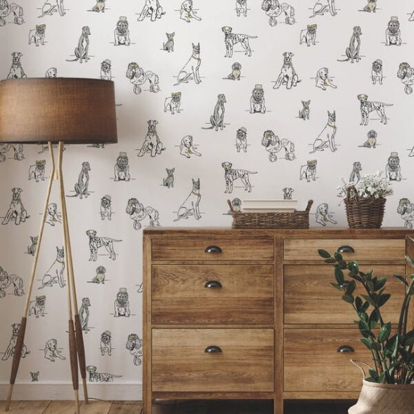 Dog's Life Silver & Gold Peel & Stick Wallpaper