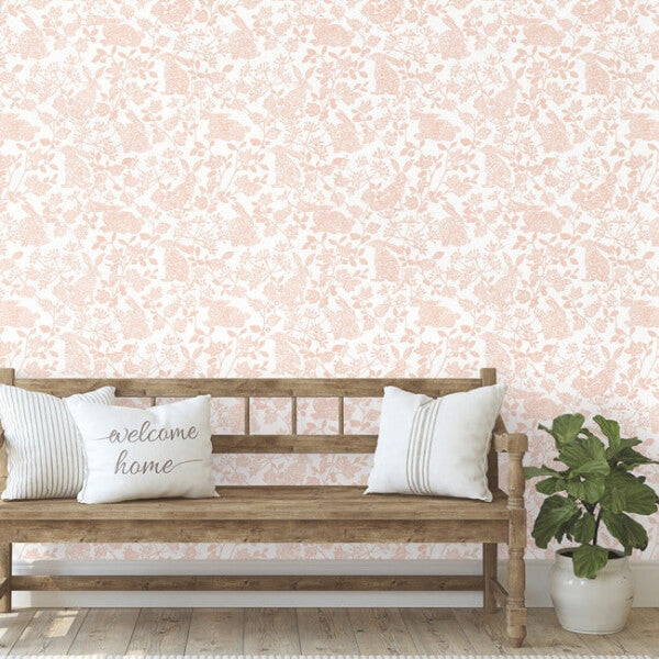 Botanical Bunnies Pink Peel & Stick Wallpaper