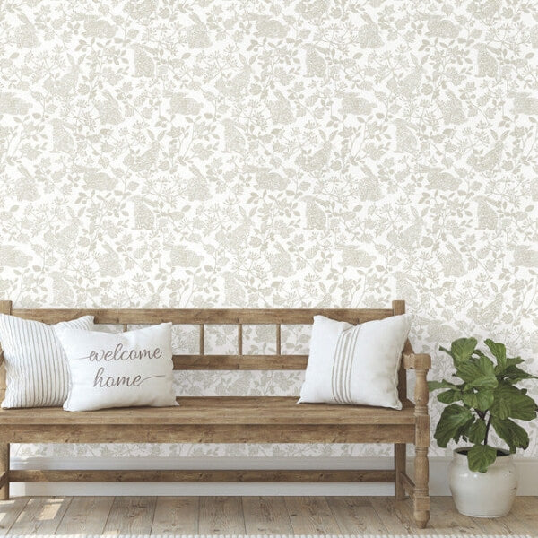Botanical Bunnies Beige Peel & Stick Wallpaper