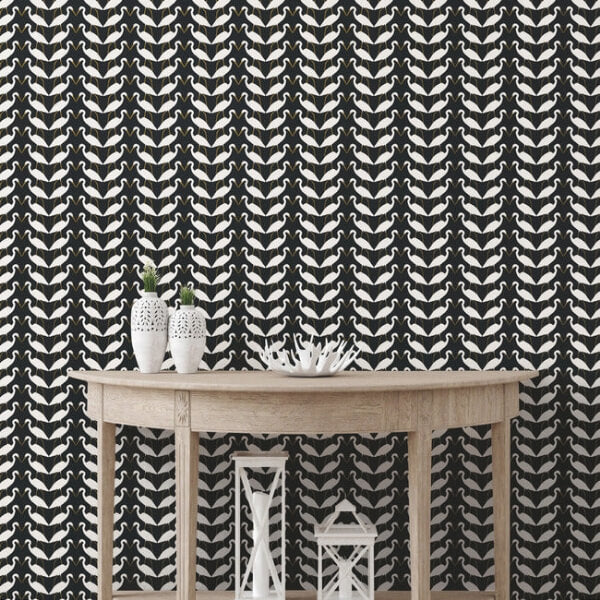 Elegant Birds Black & Gold Metallic Peel & Stick Wallpaper