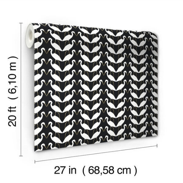 Elegant Birds Black & Gold Metallic Peel & Stick Wallpaper