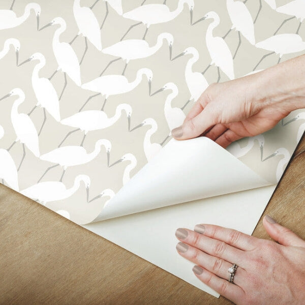 Elegant Birds Beige Peel & Stick Wallpaper
