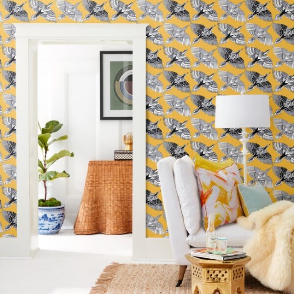 Feather Flight Yellow Peel & Stick Wallpaper