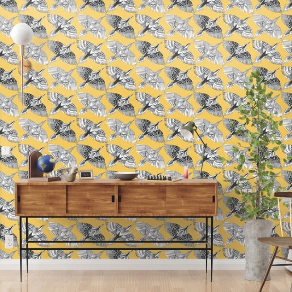 Feather Flight Yellow Peel & Stick Wallpaper
