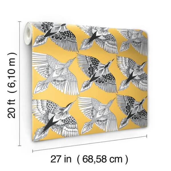 Feather Flight Yellow Peel & Stick Wallpaper