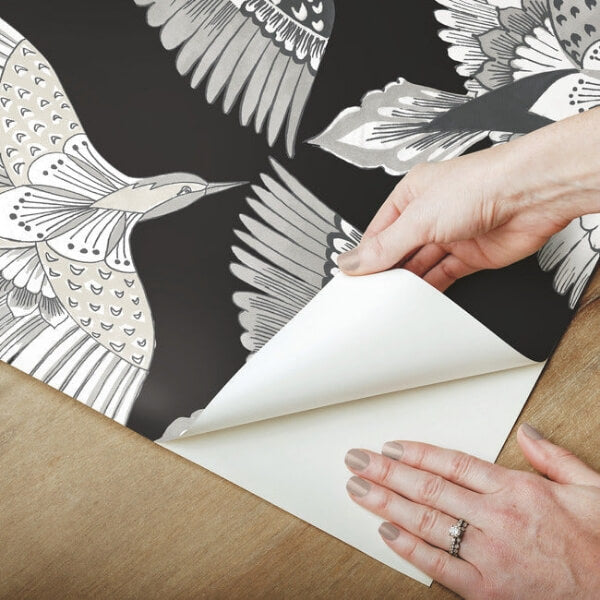Feather Flight Black Peel & Stick Wallpaper