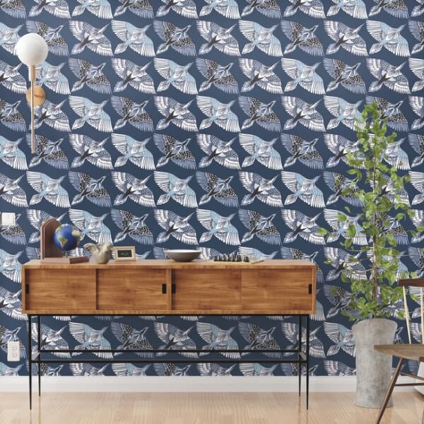Feather Flight Blue Peel & Stick Wallpaper