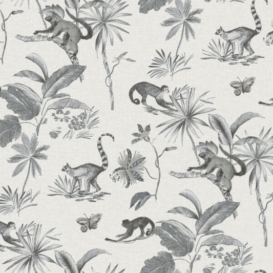 Botanicals & Lemurs Grey Peel & Stick Wallpaper
