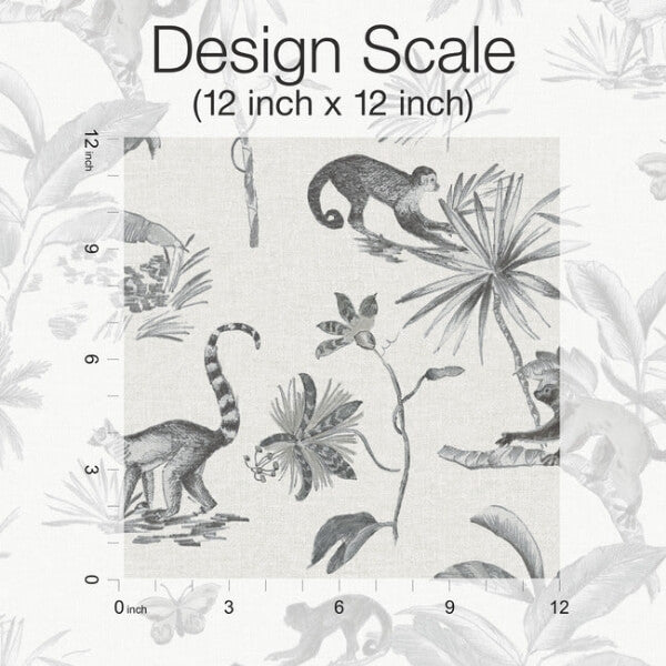 Botanicals & Lemurs Grey Peel & Stick Wallpaper