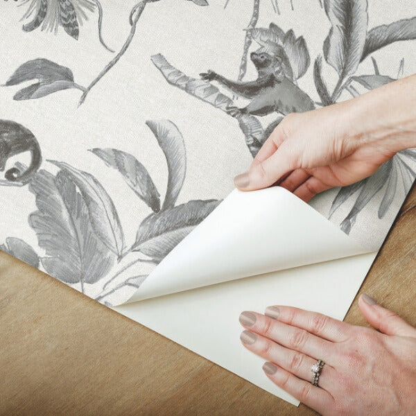 Botanicals & Lemurs Grey Peel & Stick Wallpaper