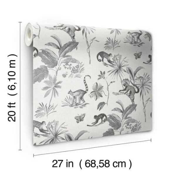 Botanicals & Lemurs Grey Peel & Stick Wallpaper