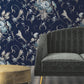 Parrots with Floral Bouquets Navy Peel & Stick Wallpaper
