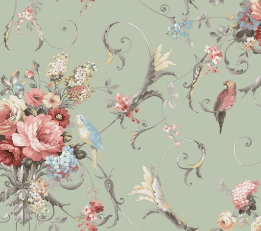 Parrots with Floral Bouquets Eucalyptus Peel & Stick Wallpaper