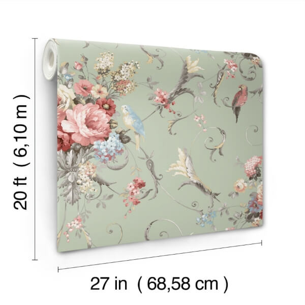 Parrots with Floral Bouquets Eucalyptus Peel & Stick Wallpaper