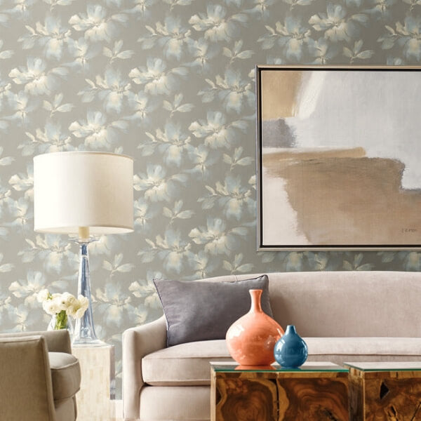 Midnight Blooms Light Blue & Grey Peel & Stick Wallpaper