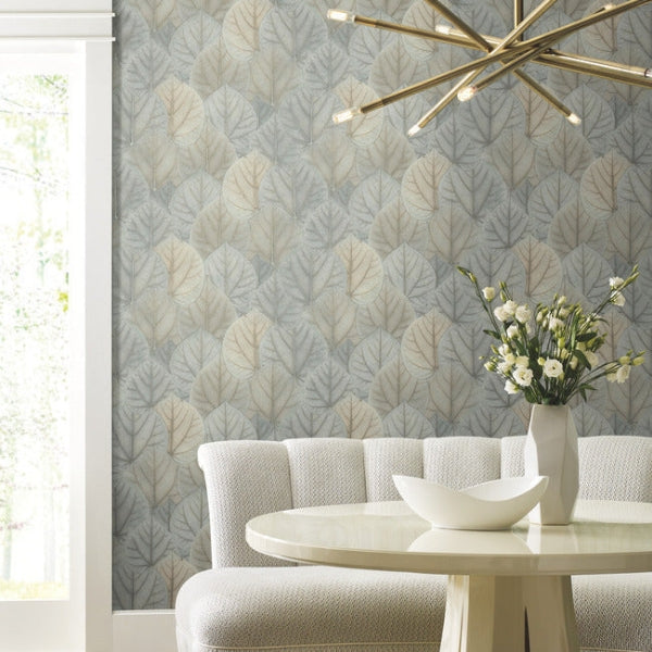 Leaf Concerto Blue & Taupe Peel & Stick Wallpaper