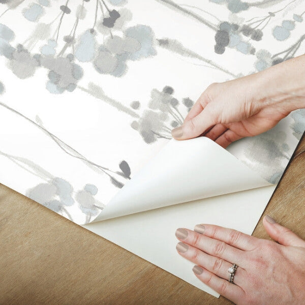 Flourish Sheer Blue & Grey Peel & Stick Wallpaper