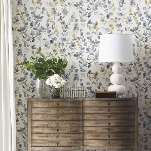 Joyful Eucalyptus Navy Peel & Stick Wallpaper