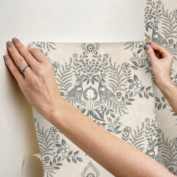Cottontail Toile Linen & Charcoal Peel & Stick Wallpaper