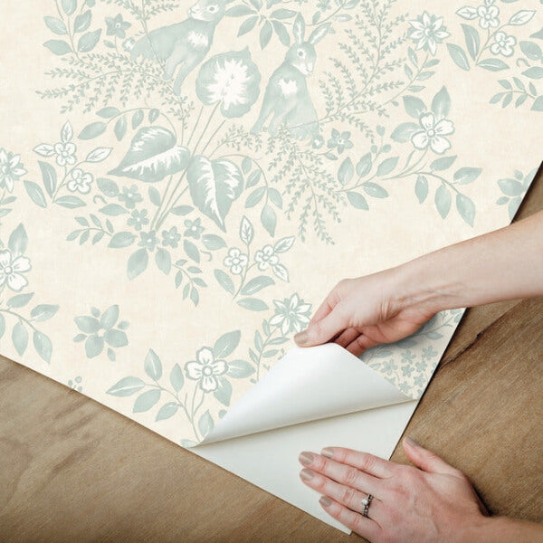 Cottontail Toile Vintage Duck Egg Peel & Stick Wallpaper