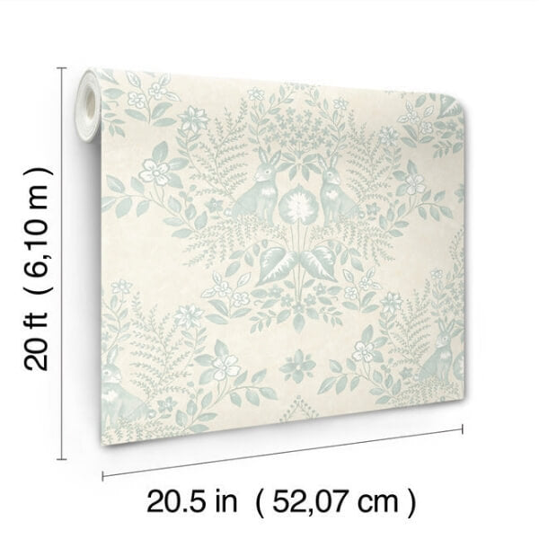 Cottontail Toile Vintage Duck Egg Peel & Stick Wallpaper