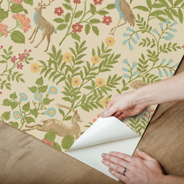 Woodland Floral Linen Peel & Stick Wallpaper