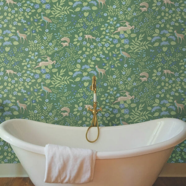 Woodland Floral Meadow Green Peel & Stick Wallpaper
