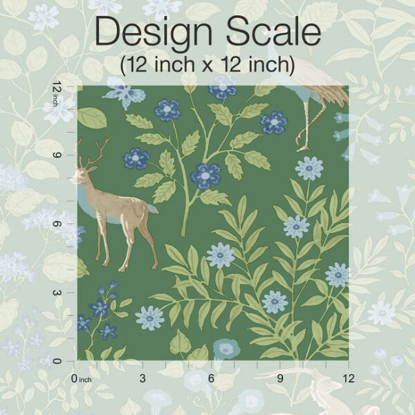 Woodland Floral Meadow Green Peel & Stick Wallpaper