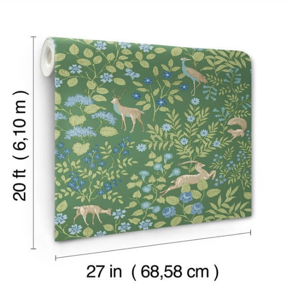 Woodland Floral Meadow Green Peel & Stick Wallpaper