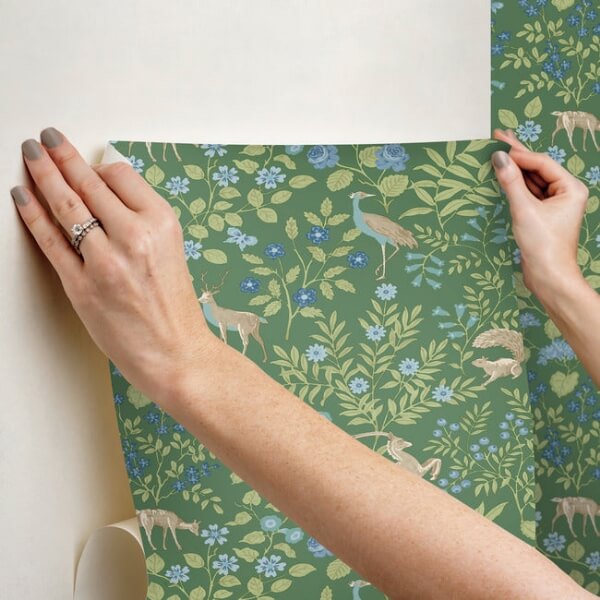 Woodland Floral Meadow Green Peel & Stick Wallpaper
