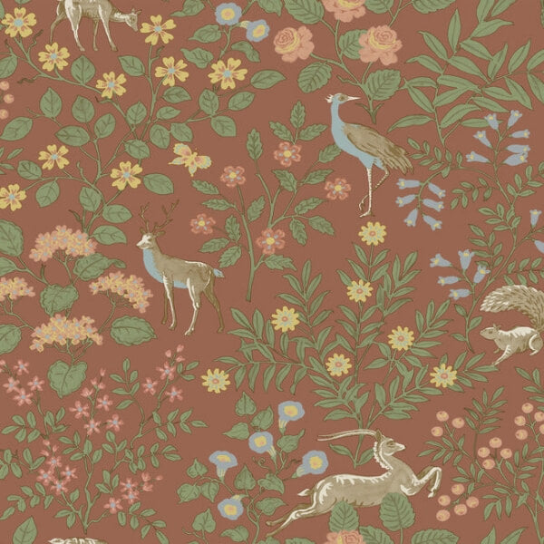 Woodland Floral Rust Peel & Stick Wallpaper