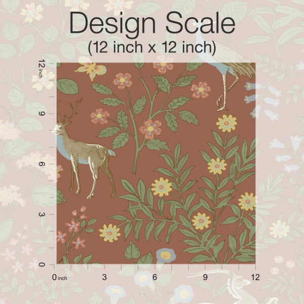 Woodland Floral Rust Peel & Stick Wallpaper