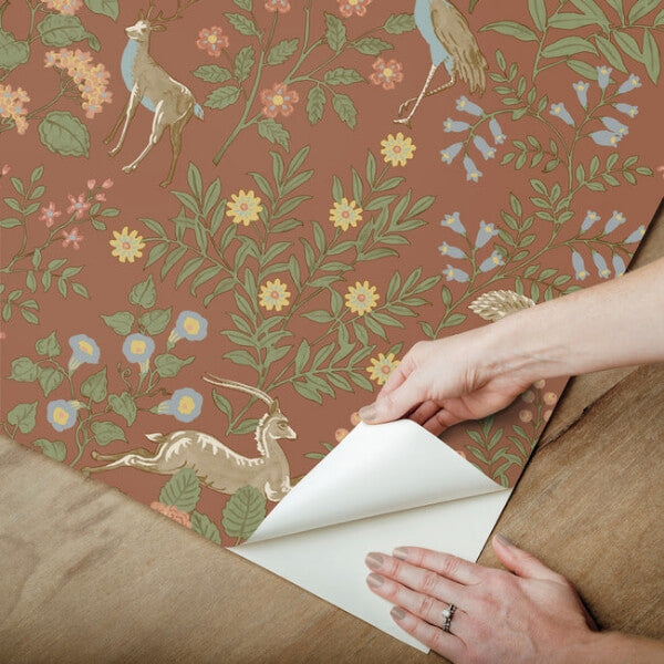 Woodland Floral Rust Peel & Stick Wallpaper