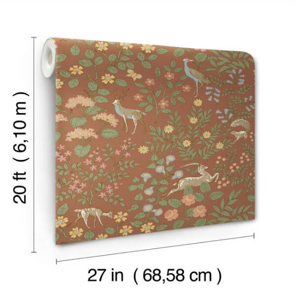 Woodland Floral Rust Peel & Stick Wallpaper