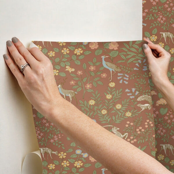 Woodland Floral Rust Peel & Stick Wallpaper