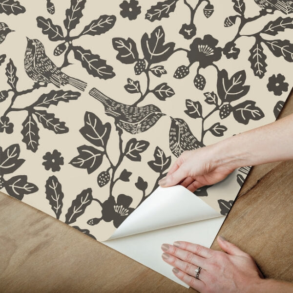 Sparrow & Oak Linen & Charcoal Peel & Stick Wallpaper