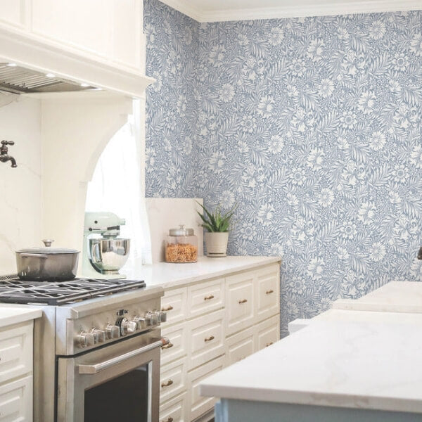 Modern Acanthus Wedgewood Blue Peel & Stick Wallpaper