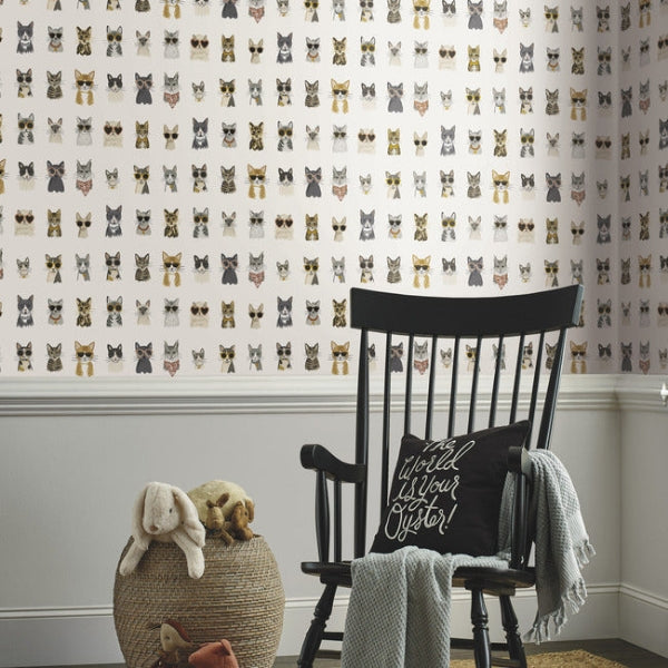 Cool Cats Grey & Gold Peel & Stick Wallpaper