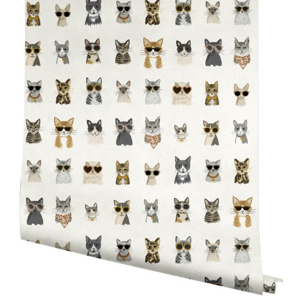 Cool Cats Grey & Gold Peel & Stick Wallpaper