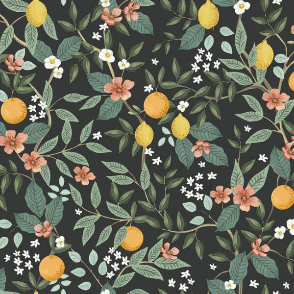Citrus Grove Black Peel & Stick Wallpaper