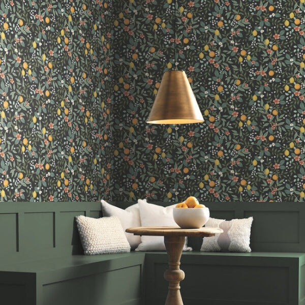 Citrus Grove Black Peel & Stick Wallpaper