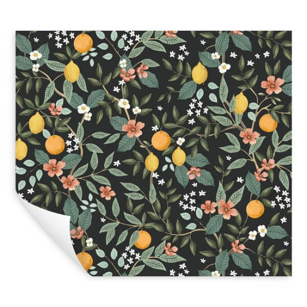 Citrus Grove Black Peel & Stick Wallpaper