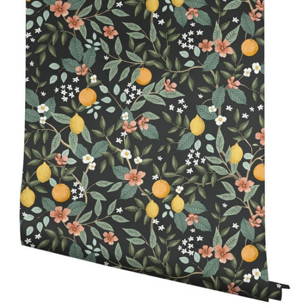 Citrus Grove Black Peel & Stick Wallpaper