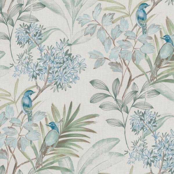 Handpainted Songbird Turquiose Peel & Stick Wallpaper